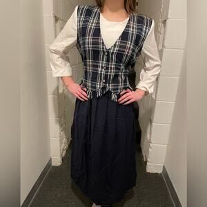 Vintage Miss Dorby Petite Plaid Dress Size 10 P Vest Shoulder Pads 80's
